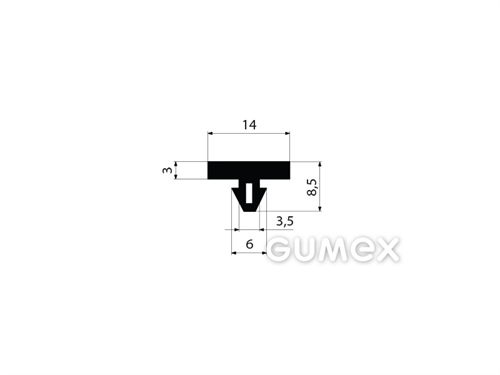 "T" Gummiprofil mit Loch, 8,5x14/6mm, 60°ShA, EPDM, ISO 3302-1 E2, -40°C/+100°C, schwarz, 